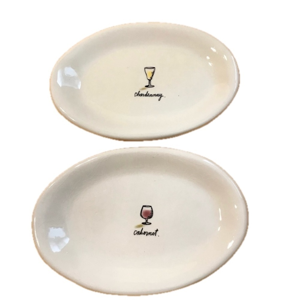 Rare Rae Dunn Wine Oval Plates Dishes Chardonnay Cabernet